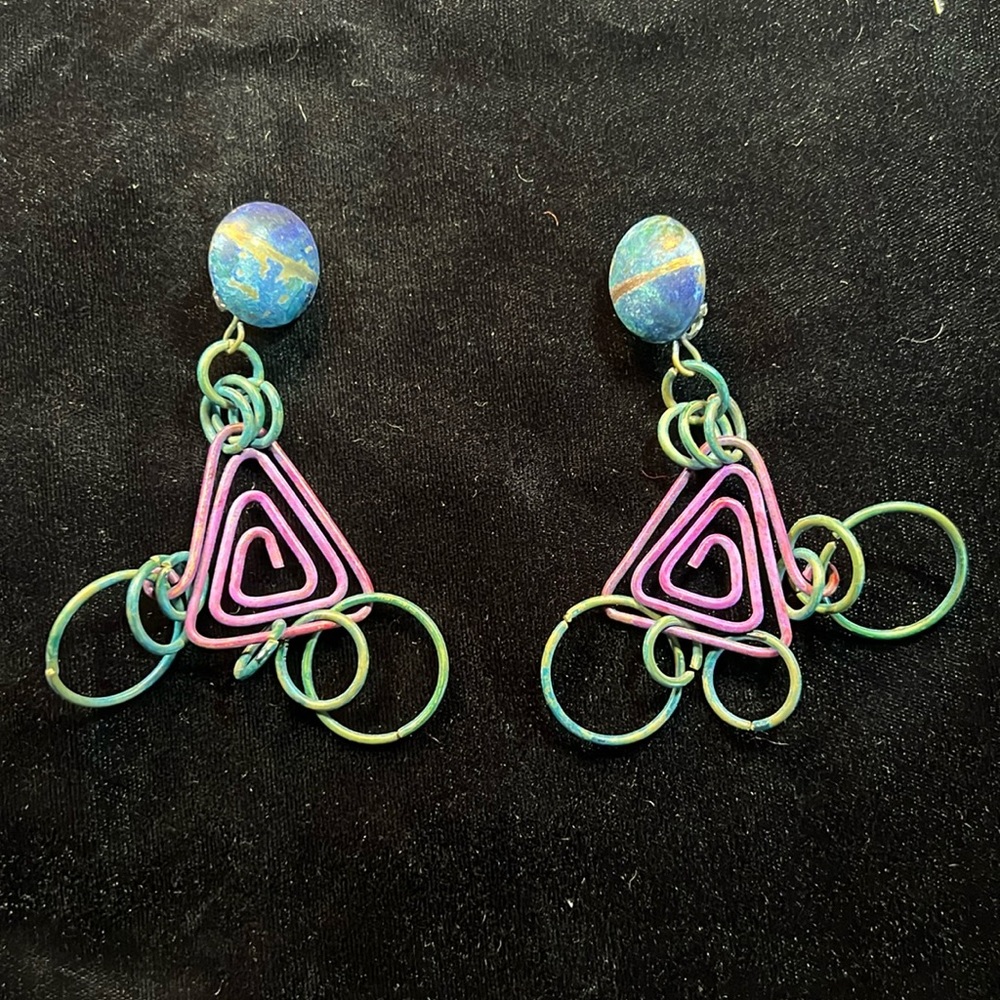 Vintage handmade metal dangle earrings